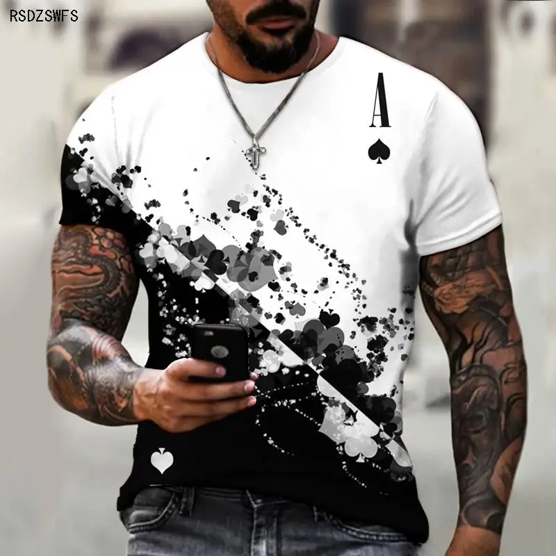 Ace of Spades Playing Card 3D Brand New Printing Personalized T-shirt Fashion Street Style Men's Summer Short-sleeved Top T-shir