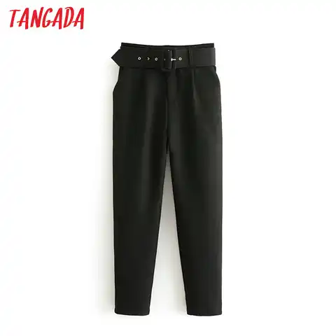 Tangada классические брюки черные брюки с поясом брюки с ремнем брюки с высокой талией брюки для офиса желтые брюки горчичные брюки розовые брю...