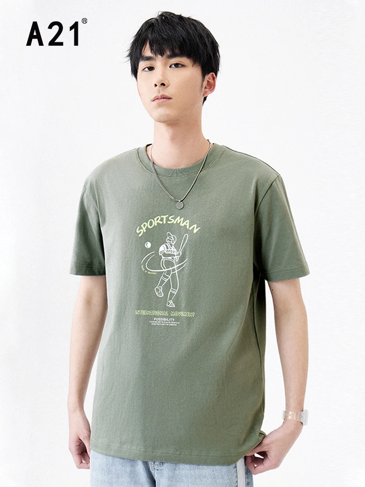 

A21 100% Cotton Black T-shirt Men for Summer 2022 Fashion New Casual Slim Fit Printed Graphic Tees Male O-neck Short Sleeve Tops