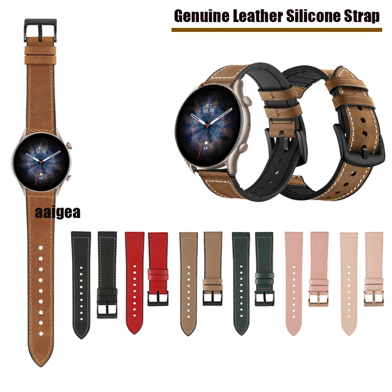 

20mm 22mm Watchbands For Huami Amazfit GTR2 GTR3 Pro GTR 42mm 47mm 2e / GTS2 GTS3 Bip Lite S U Genuine Leather Silicone Strap