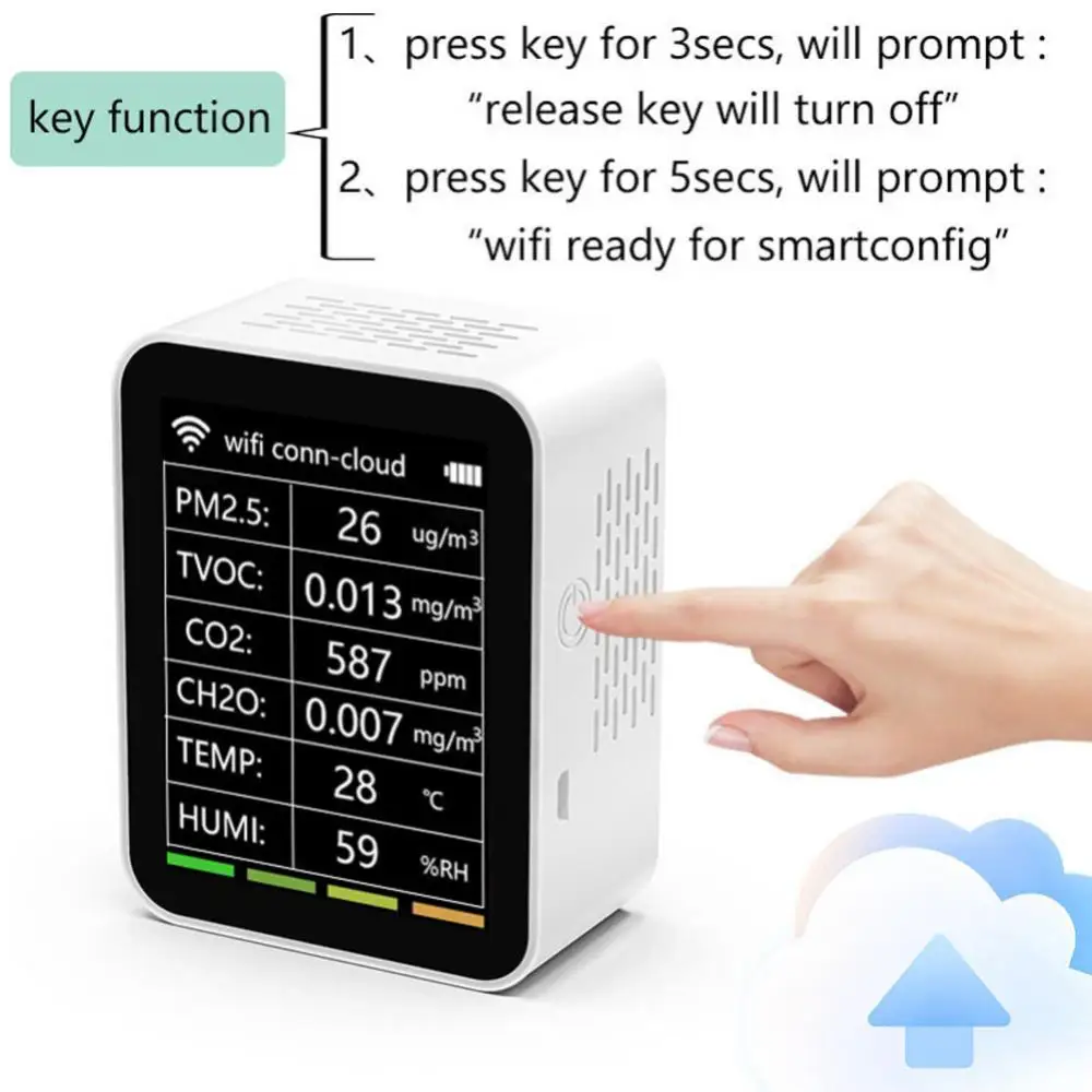 

6 в 1 Wi-Fi анализатор качества воздуха Tuya Wifi Интеллектуальный Pm2.5 Tvoc Co2 Ch2o детектор температуры и влажности детектор Tuya