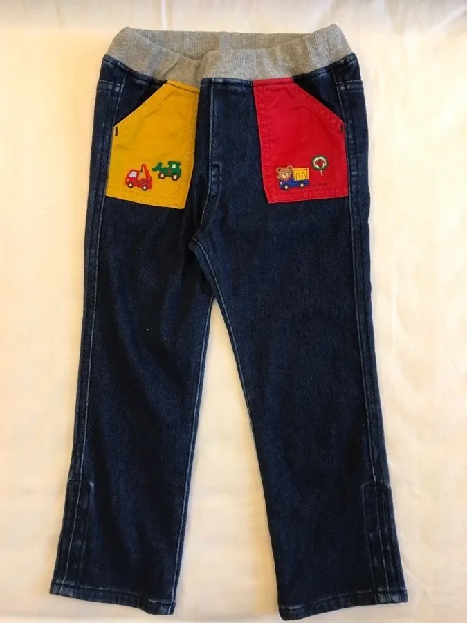 

Весенне-осенние брюки для мальчиков Желтые красные Лоскутные карманы с мультяшной вышивкой автомобиля симпатичные брюки