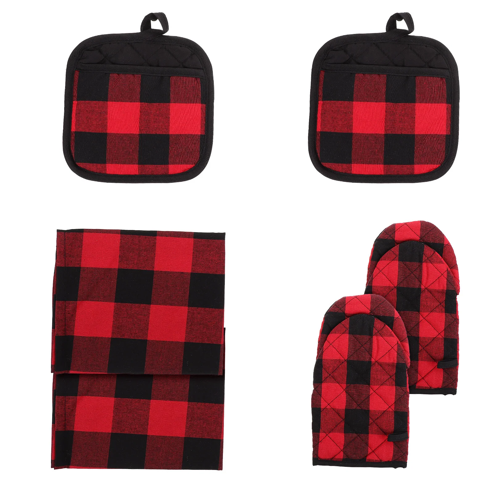 

Oven Gloves Set Mitts Pot Heat Christmas Resistant Kitchen Holder Mittens Plaide Glove Baking Hot Mitt Cooking Bbq Pad Napkin