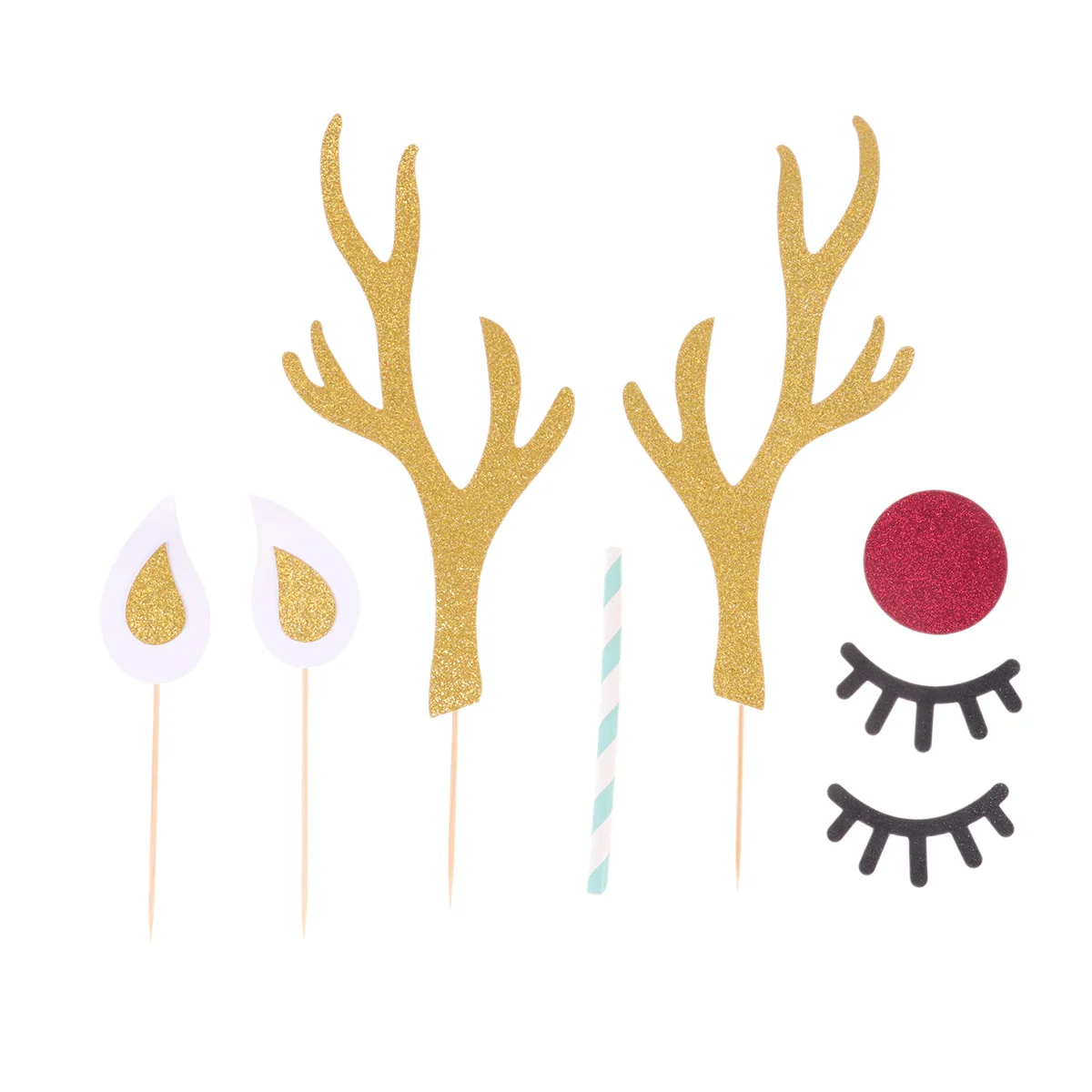 

Christmas Cupcake Picks Topper Reindeer Deer Antler Pick Decorations Decoration Decor Glitter Elk Holiday Cartoon Dessertsticks