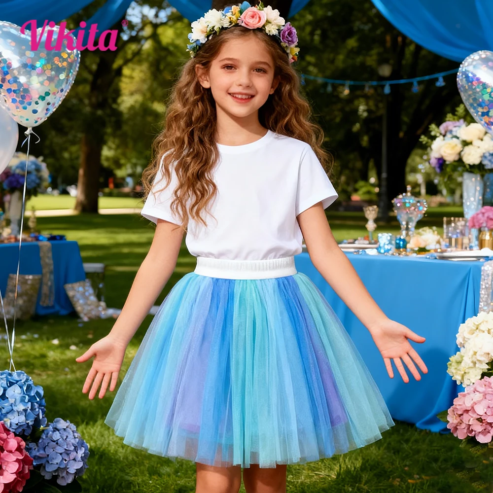 Фото VIKITA/пачка для девочек, пышная синяя юбка для малышей, тюлевые сетчатые юбки принцессы для балета и танцев, детская повседневная повседневная одежда, юбка-петти №1