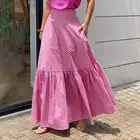 2022, женская летняя длинная юбка VONDA в клетку с высокой талией, Женская Повседневная плиссированная трапециевидная юбка, юбки большого размера с карманами