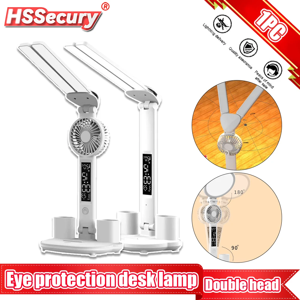 

USB LED Desk Lamp Foldable Study Reading Light with Temperature Fan Calendar Clock Touch Switch Multifunction Study Night Light