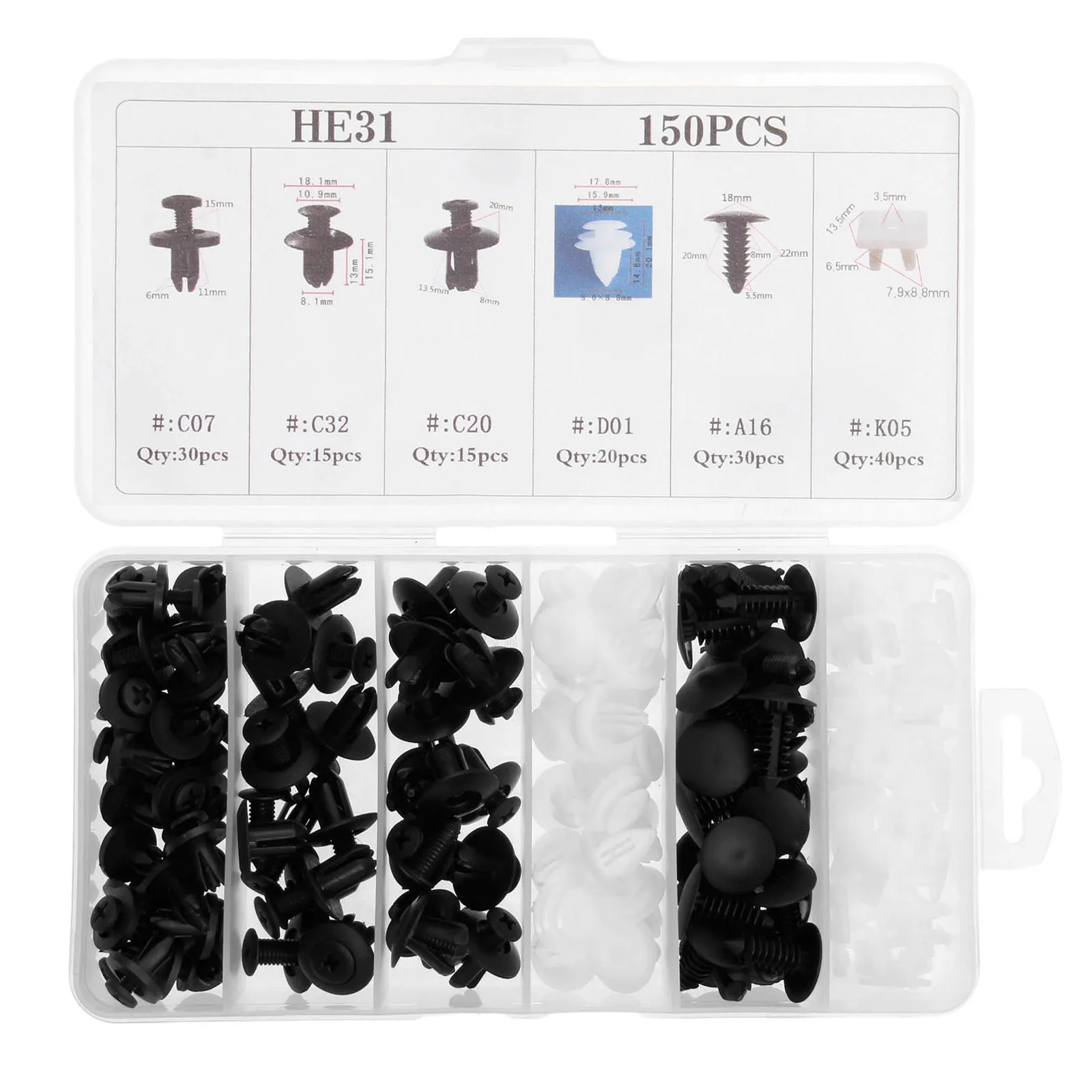 

150pcs Mixed Car Door Fender Bumper Clips Retainer Fastener Clip Push Pin Rivet Assortment for Mazda Honda Toyota Nylon