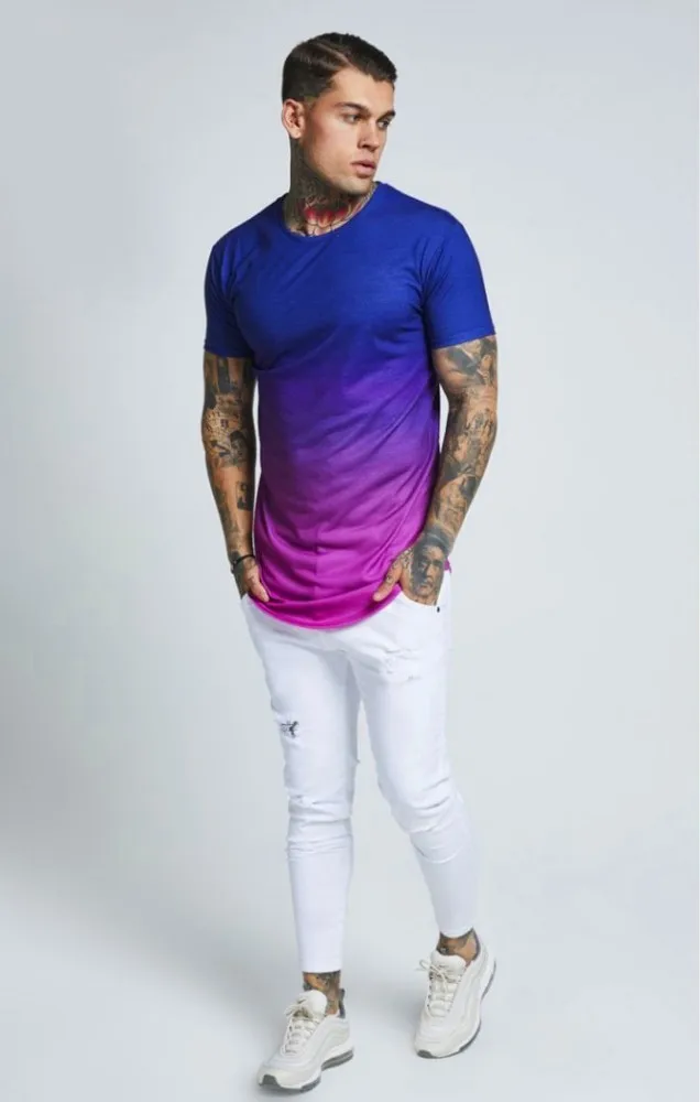 

2019 New Men's Summer Gradient High Street T shirt Male Long Streetwear T shirt Men Short Sleeve 3D Printed Tshirt Tops M-3XL