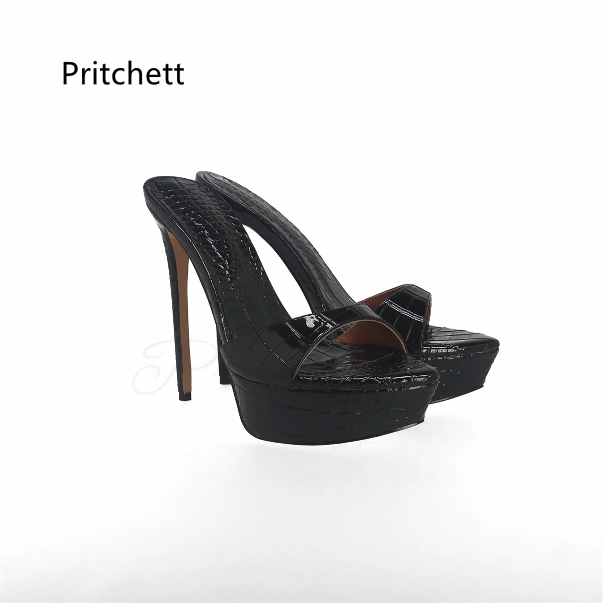 Patent Leather Super High Heels Black Sexy Sandals Slippers for Women Summer Shoes Open Toe Platform Stiletto Nightclub Shoes