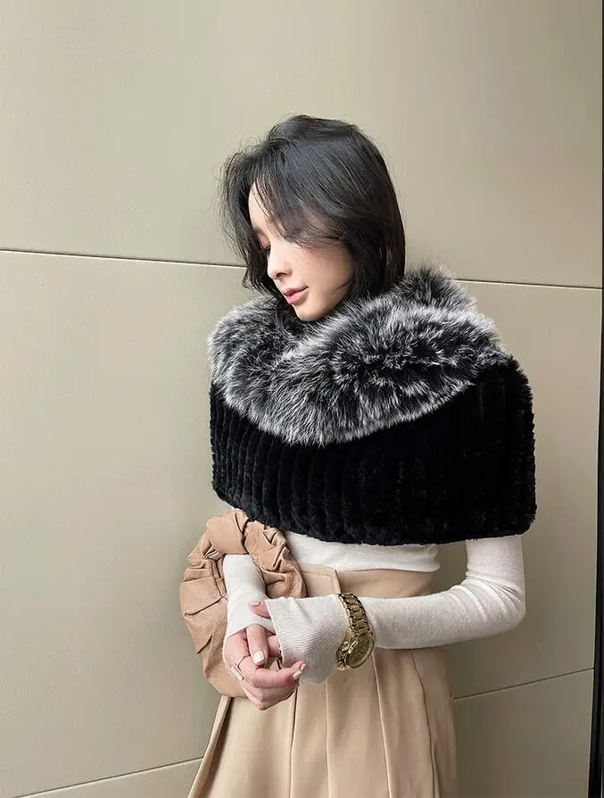 Зимние теплые вязаные бриллианты для женщин женский пушистый шарф пончо из