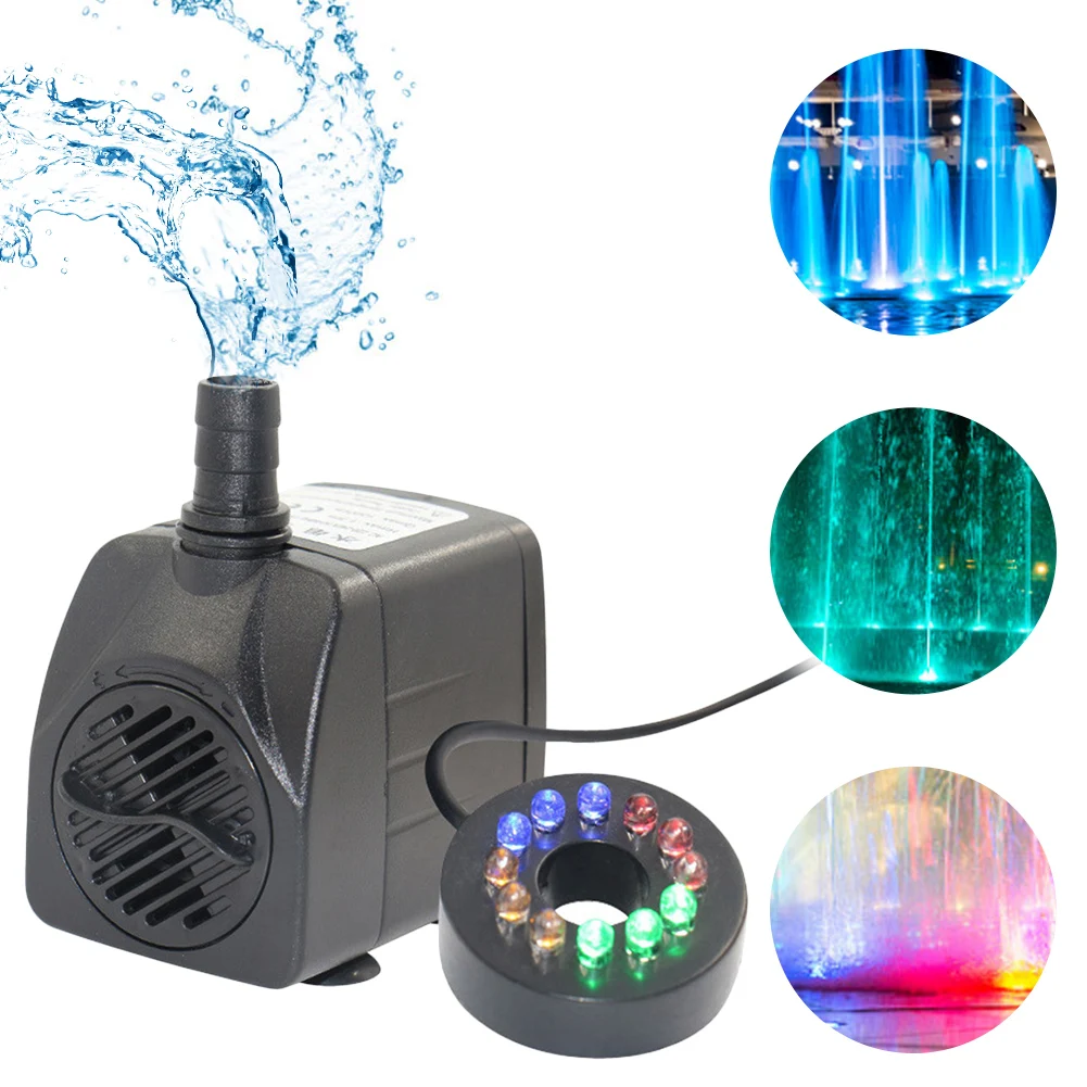 

15W 1000L/H Submersible Water Pump Fish Tank Fountain Pond Garden Landscape Aquarium Accessories Cleaning Pump with 12 LED Light