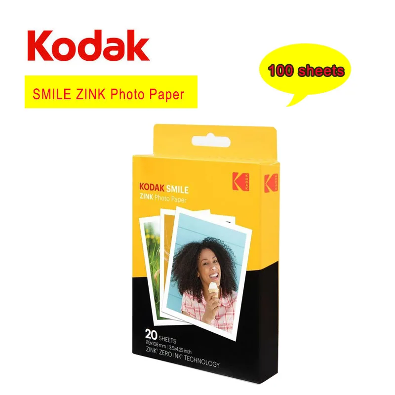 100 sheets  Original Premium kodak Zink Print Photo Paper  3.5x4.25 Inch Compatible With Kodak Smile Classic Instant Camera