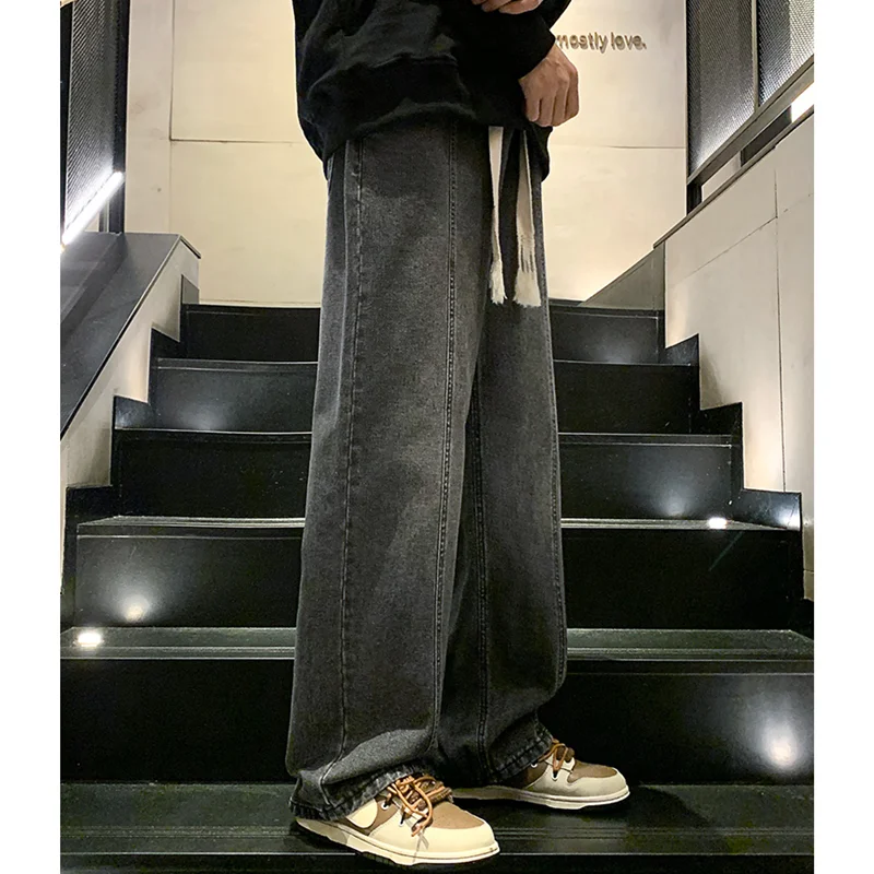 Streetwear Men 2022 Fashion New Pattern Vintage Recreational Blue Jeans Loose Straight Cylinder Broad Leg Trousers Autumn Female