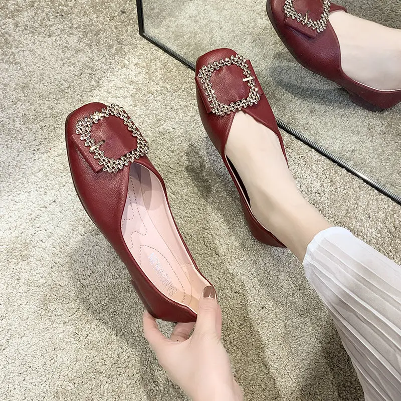 

2021 Summer Ballet Flats for Women Fashion Loafers Wide Feet Outdoor Metal Pin Buckle Slip-on Ladies Lightweight Comfort Shoes