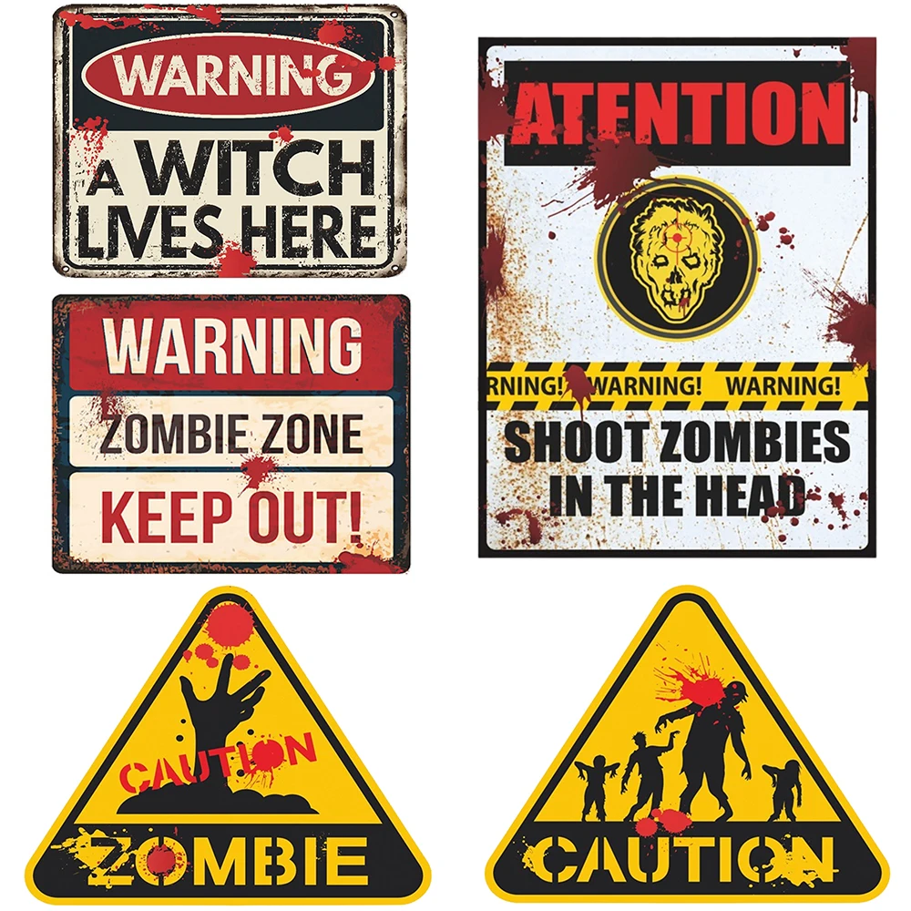 

Glowing Halloween Warning Signs Halloween Luminous Stickers Self-adhesive Scary Theme Wall Poster For Halloween Party Decoration