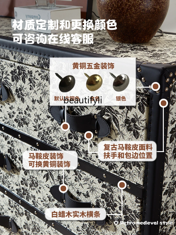 French retro entrance cabinet home decoration living room storage antique villa leather case foyer side