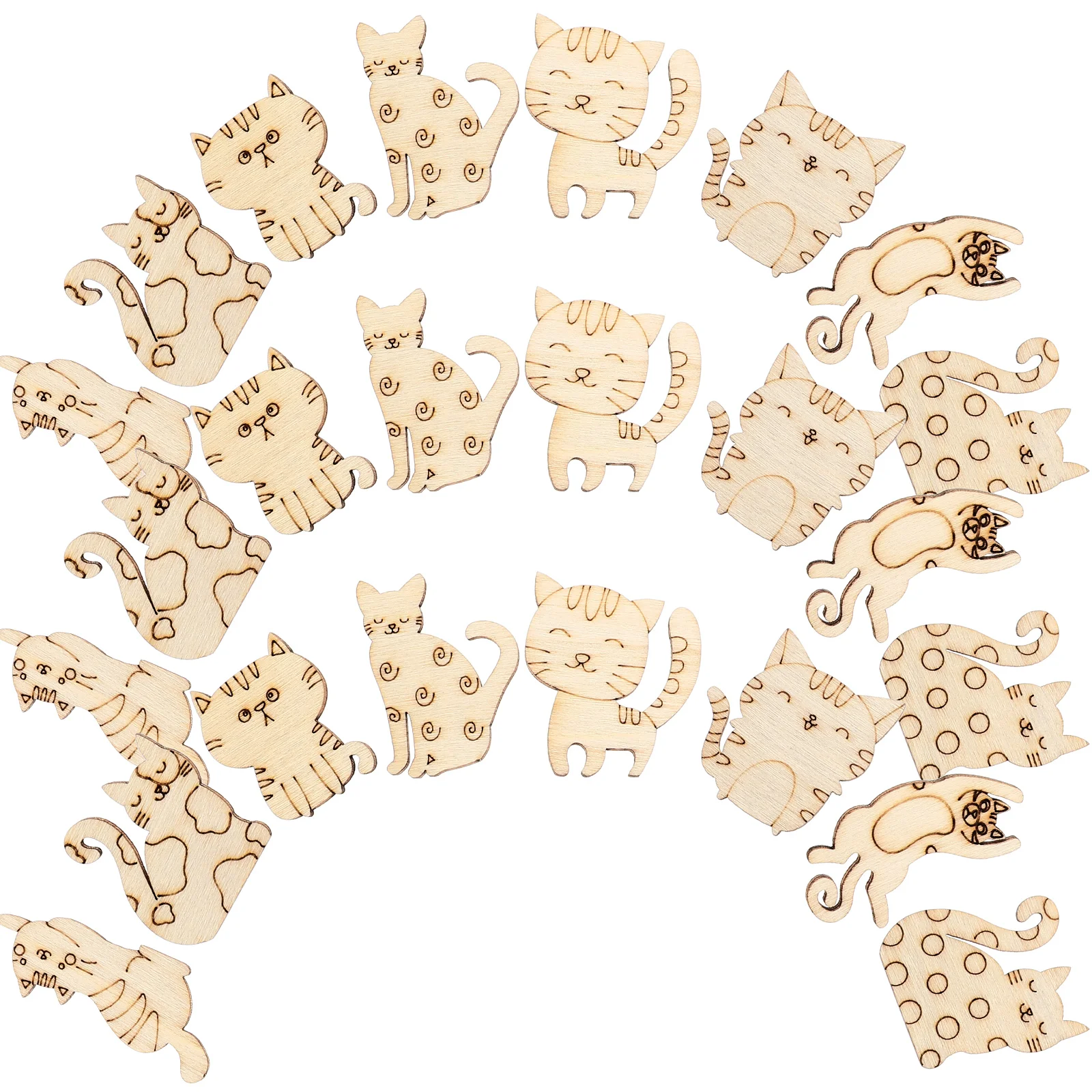 

100 Pcs Gift Tags Presents DIY Wooden Slices Chips Cutouts Graffiti Unfinished Cat Craft Decorations