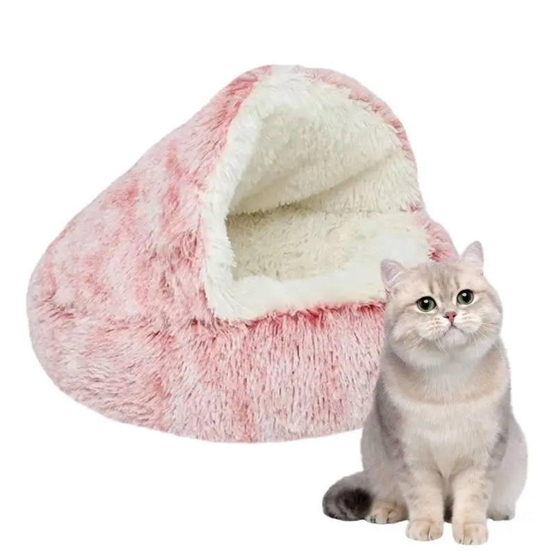 

Cat Bed Cave Washable Slip Resistant Bottom Ultra Soft warm and comfortable Plush Cushion Enclosed Cat Bed Wrapped Cat Nest