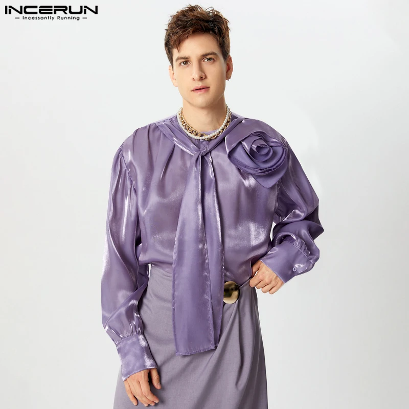 Модные топы в повседневном стиле INCERUN красивые мужские рубашки с завязками и