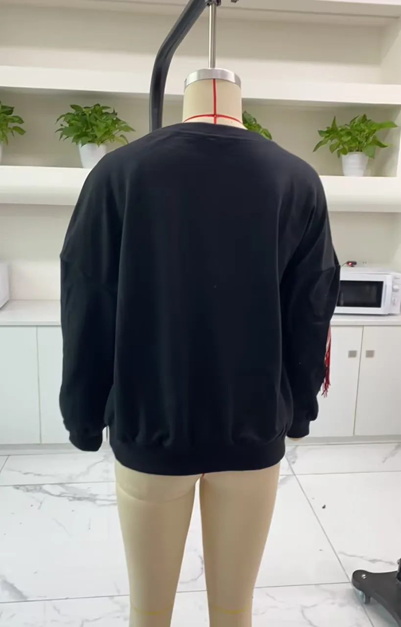 Женский свободный пуловер с длинными рукавами и кисточками в Стиле Регби новинка