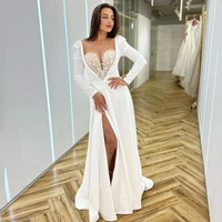 eightree sexy wedding dresses white long sleeve lace bride dress 2022 a line appliques satin wedding evening prom gown plus size