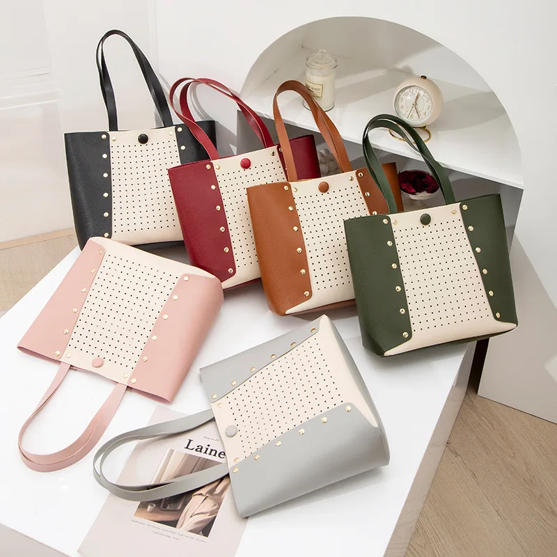 

2022 Women's Bag Patchwork Large Capacity Shoulder Bag High Quality PU Leather Handbags and Purse Female Retro Tote Bag Sac
