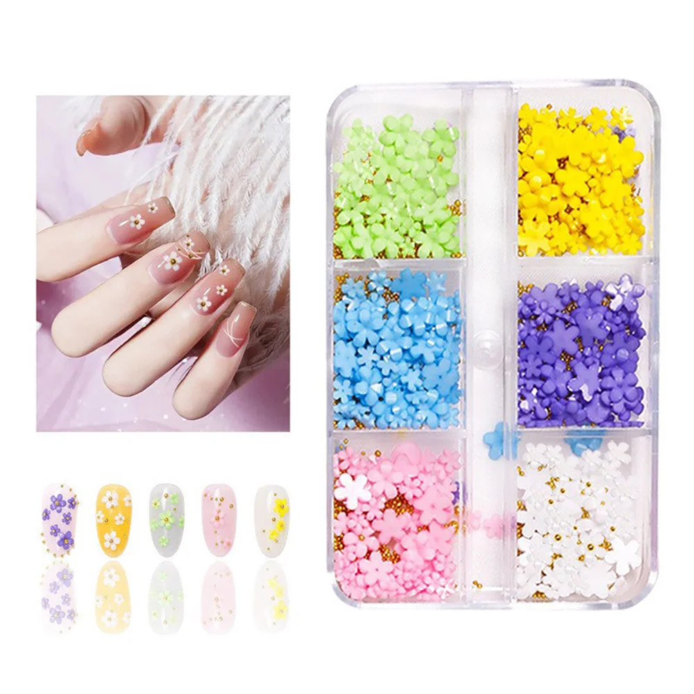 

1 Box Acrylic Flower Nail Art Decoration Mixed Size Dimensional Five Petal Flower Manicure Tool Accessories For DIY Nail Design
