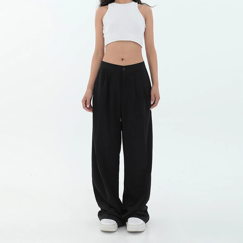

Black Casual Wide Leg Pants Women Y2k High Waist Straight Trousers Vintage Baggy Sweatpants Korean Ladies Mopping Loose Pants