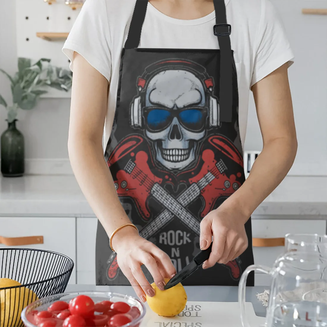Гитара с черепом наушники Кухонный Фартук для женщин рандомный кухонный