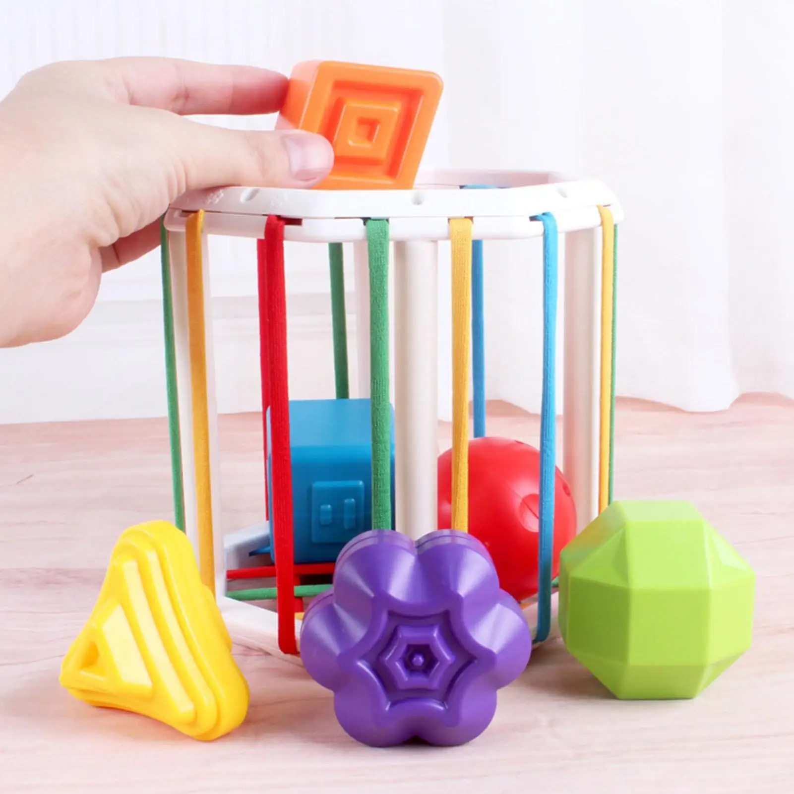 

Baby Shape Sorting Toy | Sorter Toys Colorful Bungee Cord | Octagon Cubes 6 Pieces Multisensory Shap
