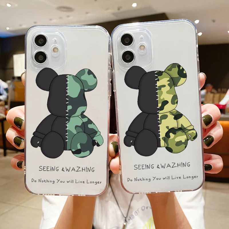 

Fashion Bear Phone Cases For iPhone SE 2020 6 6S 7 8 11 12 13 Mini Plus X XS XR Pro Max Cases Transparent Shell Funda