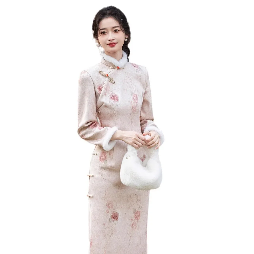 Yourqipao 2025 новая зимняя китайская юбка Ципао Ханфу из синели плюс бархатная