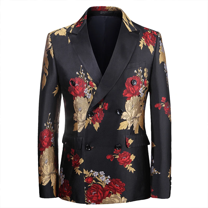 

Роскошный жаккардовый блейзер для смокинга с золотыми цветами, мужской пиджак на одной пуговице с воротником-шалью, мужской пиджак для свадьбы, вечеринки, ужина