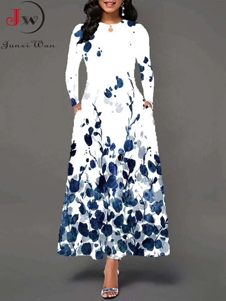 

2023 женские весенне-летние повседневные пляжные платья с длинным рукавом, элегантное свободное винтажное длинное платье макси с цветочным принтом для женщин