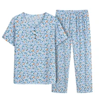 fdfklak new pijamas women summer pajamas mother cotton rayon short sleeve trousers two piece set grandma sleepwear home clothes