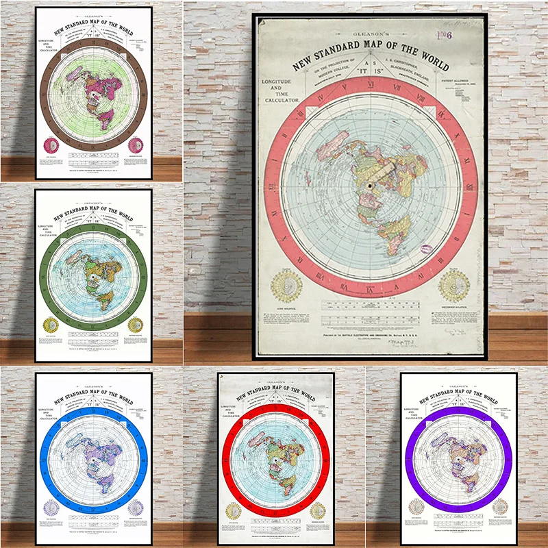 

1892 Flat Earth Movie World Map Canvas Paintings Posters HD Print Wall Art Pictures for Living Room Modern Home Collection Decor
