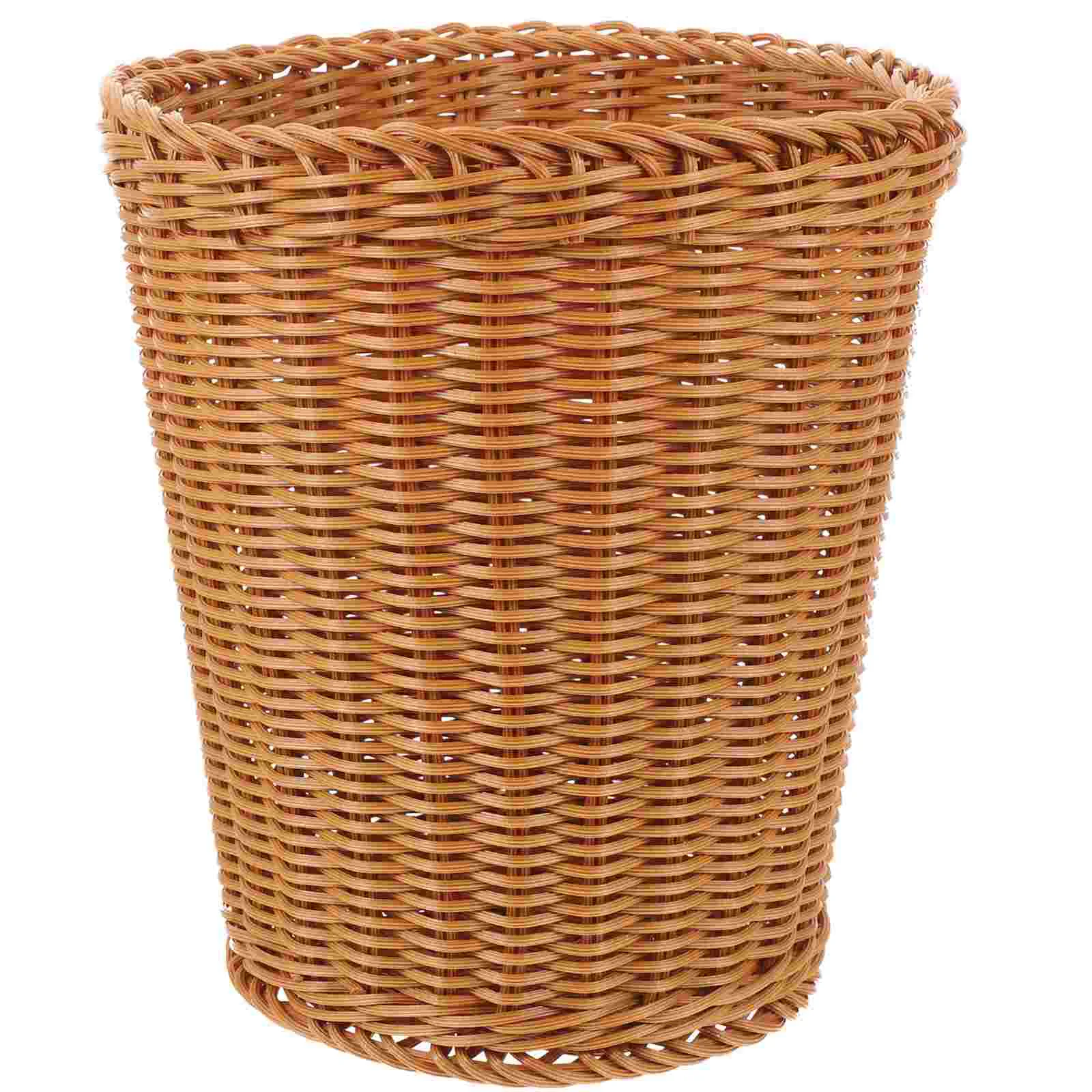 

Rattan Trash Can Woven Basket Tabletop Sundries Storage Organizer Container Toy