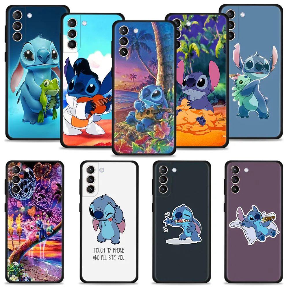 Case For Samsung Galaxy S22 S21 S20 Ultra FE S10 S9 S8 Plus S10e Note 20Ultra 10Plus Play ukulele Stitch Holding Frog Emoticon