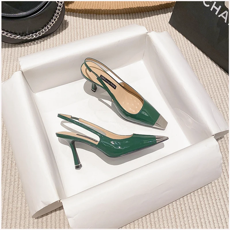 2023 Summer Fashion New Women 's High Heel Shoes Back Hollow Women's Sandals Pointed One Button Thin Heel Pumps Sexy Party Shoes