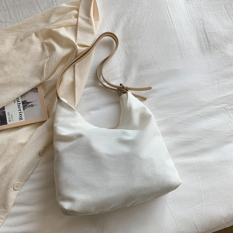 

Женские холщовые сумки на молнии, простая полосатая Вельветовая сумка через плечо, Экологичная однотонная сумка для книг для девушек в колл...