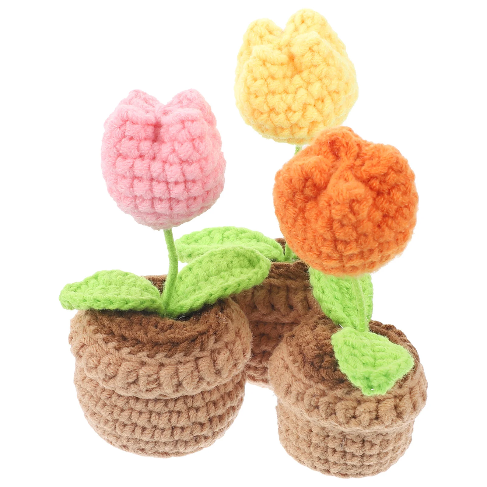 

Mini Woolen Potted Artificial Crochet Flower Decor Decorative Potting Bonsai Desktop Fake