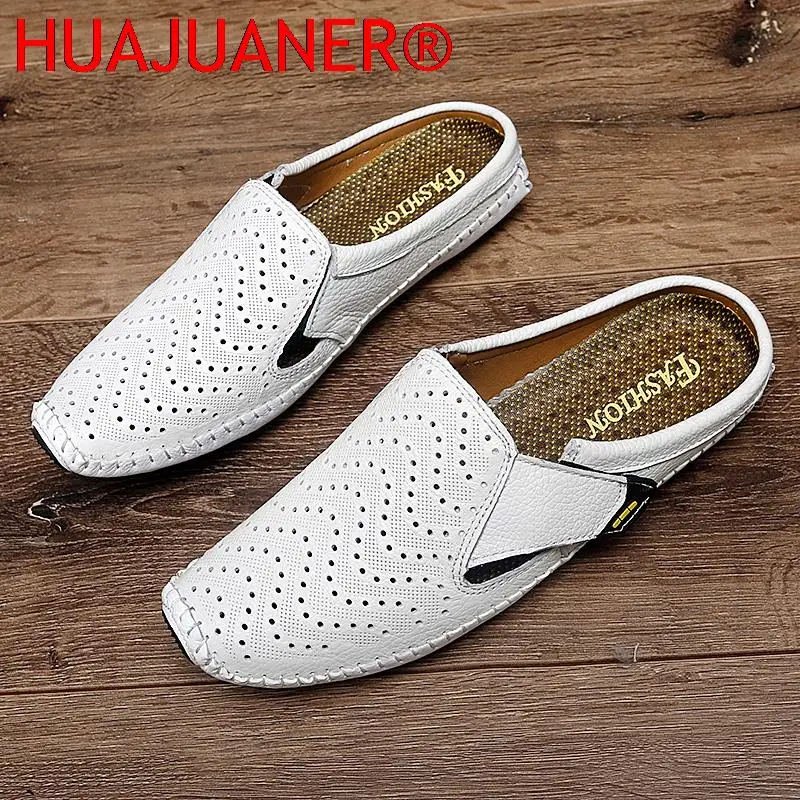 

Удобные мужские кожаные тапочки, модные уличные лоферы, легкие дышащие туфли Muller для мужчин, летняя повседневная обувь для ленивых