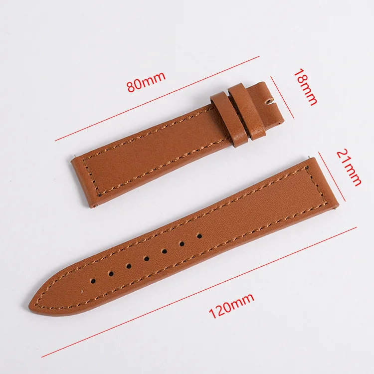 Brown Genuine Leather Watch Strap Butterfly Clasp Replacement Watch Wrist Band 21mm