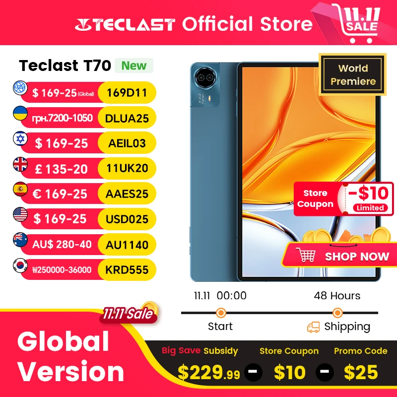【Мировая премьера】Планшет Teclast T70 с 14-дюймовым дисплеем FHD Android 14 MTK Helio G99 8 ГБ/256 ГБ