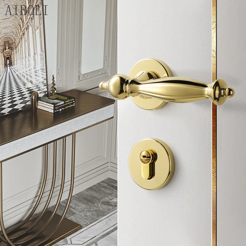 Haodi Bedroom Door Lock Interior Door Handle European Golden Magnetic Door Lock Mute Split Door Lock Household Wooden Door Lock