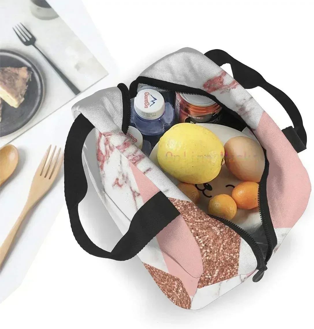 Розово-белый мраморный блестящий ланч-бокс с изоляционной подкладкой из