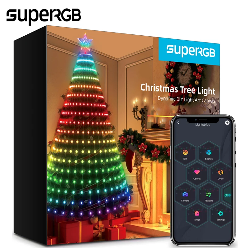 

New Smart Christmas Tree Lights Multicolor Fairy RGB LED Star String Waterfall Xmas APP DIY Bluetooth Home Yard Holiday Decor