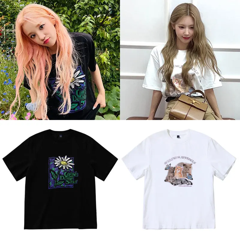 

New Korean Fashion K Pop Kpop GIDLE YUQI Women Short Sleeve Summer Tops Female Harajuku Streetwear Summer Tee Shirt Femme