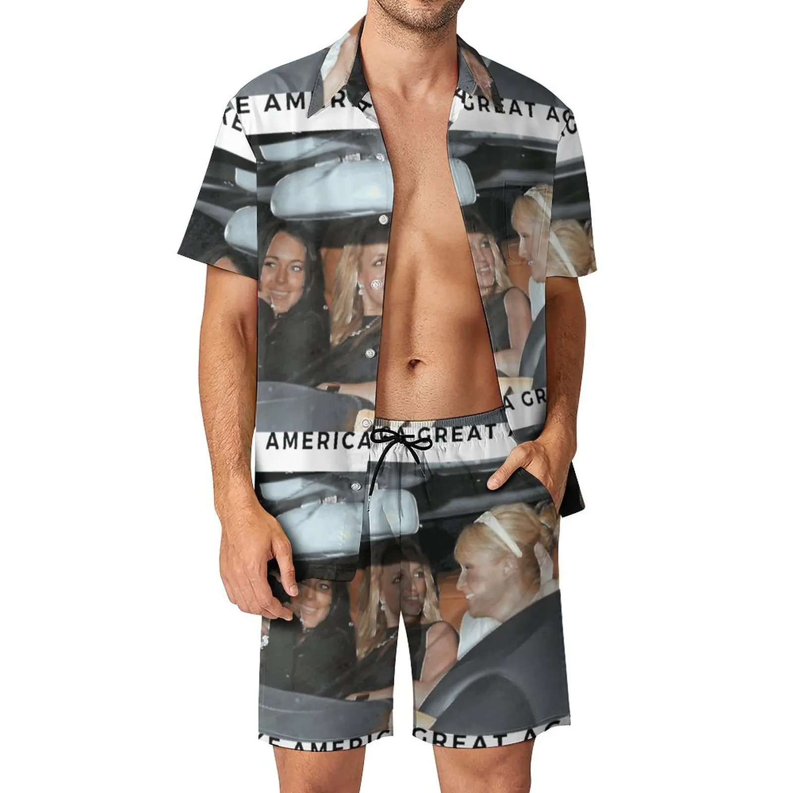 

Free Britney Paris Lindsay Men Sets Freedom Aesthetic Casual Shirt Set Short Sleeve Pattern Shorts Summer Vacation Suit Big Size